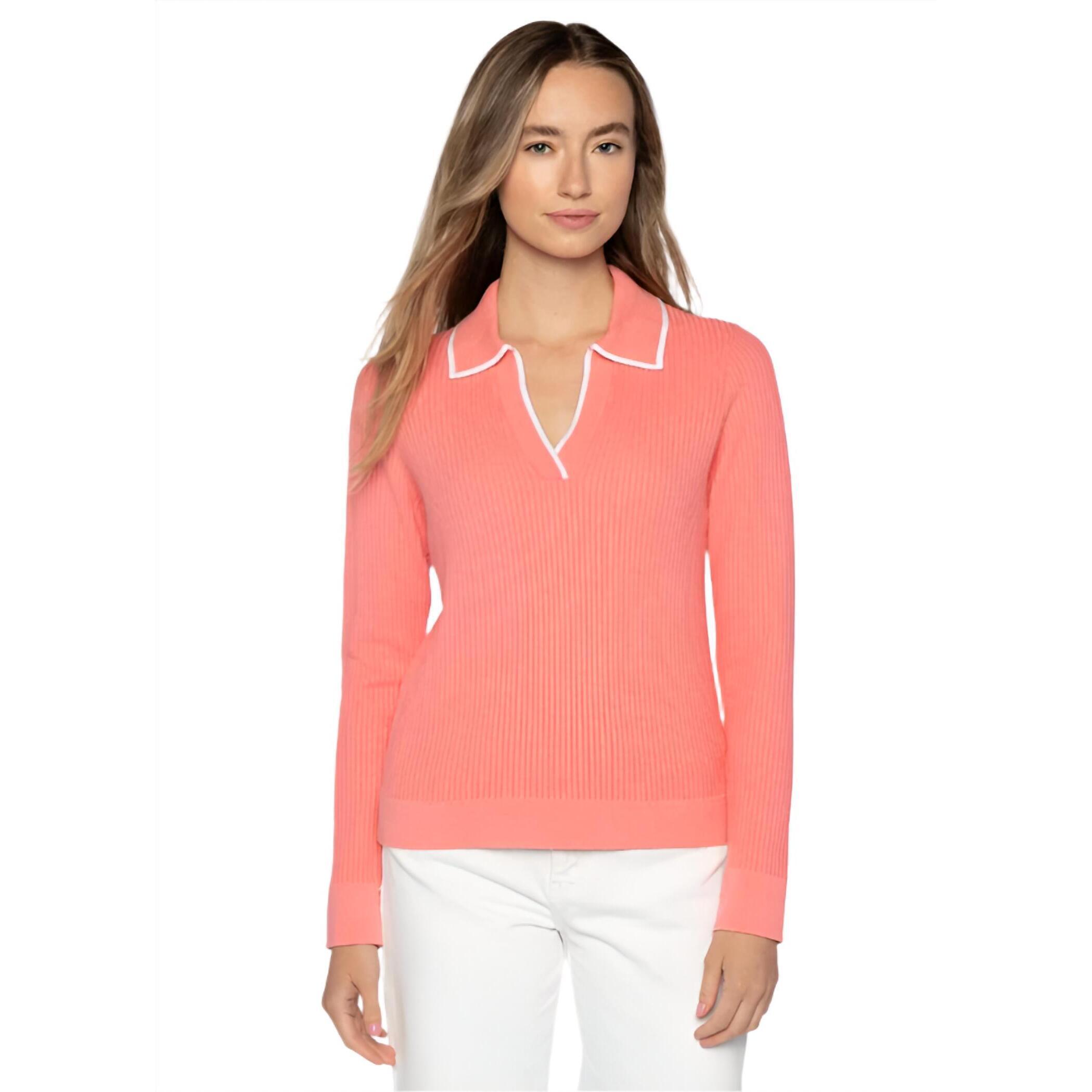 New Kinross Tipped Rib Polo Top In Coral
